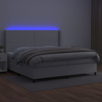 Boxspring Met Matras En Led Kunstleer Wit 200 x 200 cm Effen met spijkers