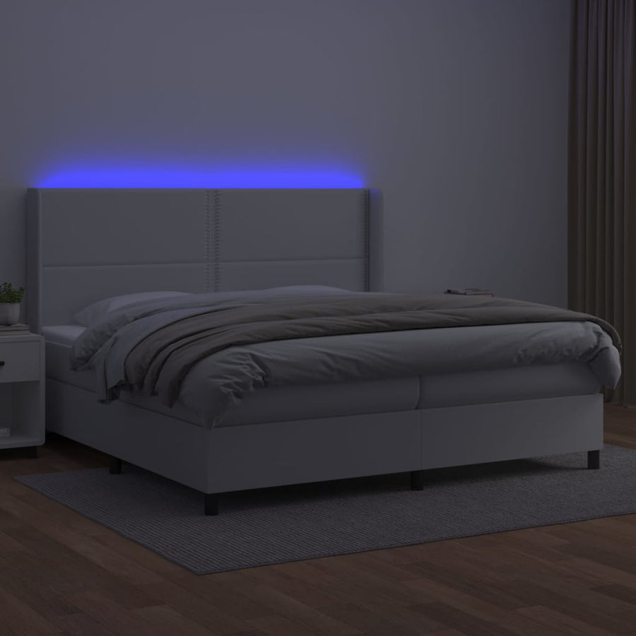 Boxspring Met Matras En Led Kunstleer Wit 200 x 200 cm Effen met spijkers