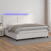 Boxspring met matras 200x200 cm wit kunstleer LED