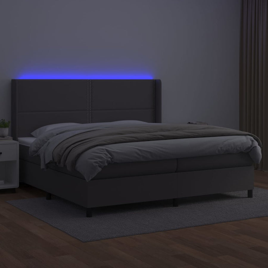 Boxspring Met Matras En Led Kunstleer Grijs 200 x 200 cm Effen met spijkers
