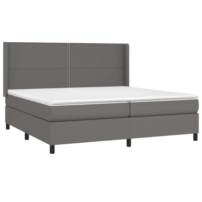 Boxspring Met Matras En Led Kunstleer Grijs 200 x 200 cm Effen met spijkers