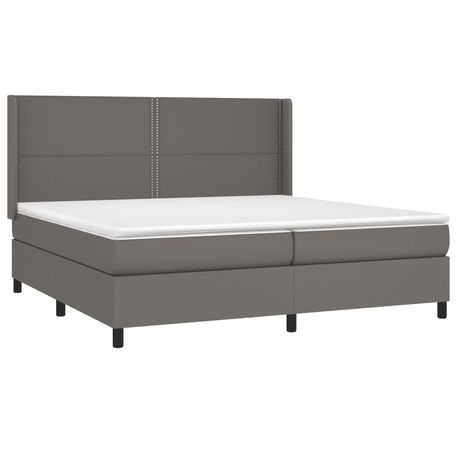 Boxspring Met Matras En Led Kunstleer Grijs 200 x 200 cm Effen met spijkers