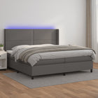Box spring bed with mattress and LED faux leather grey 200x200 cm
