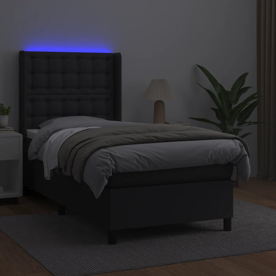 Boxspring Met Matras En Led Kunstleer Zwart 80 x 200 cm Knopen