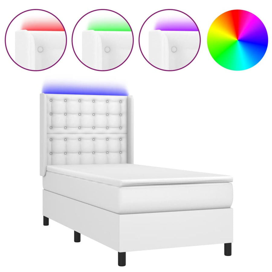 Boxspring Met Matras En Led Kunstleer Wit 80 x 200 cm Knopen