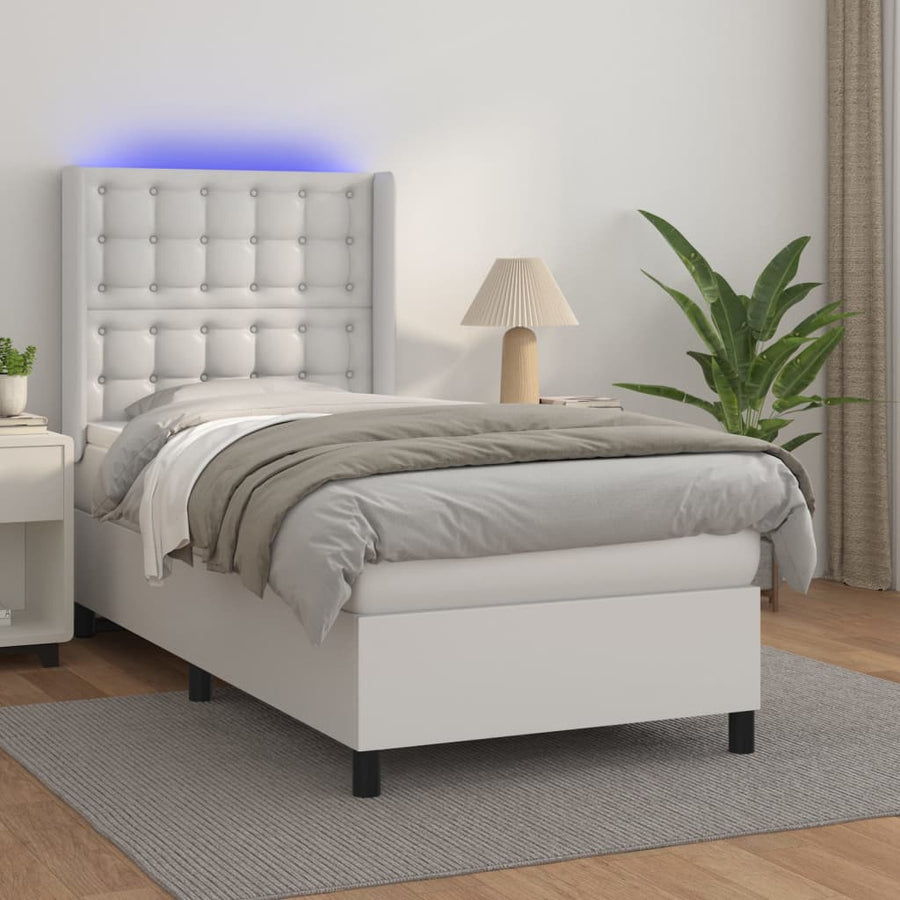 Boxspring Met Matras En Led Kunstleer Wit 80 x 200 cm Knopen