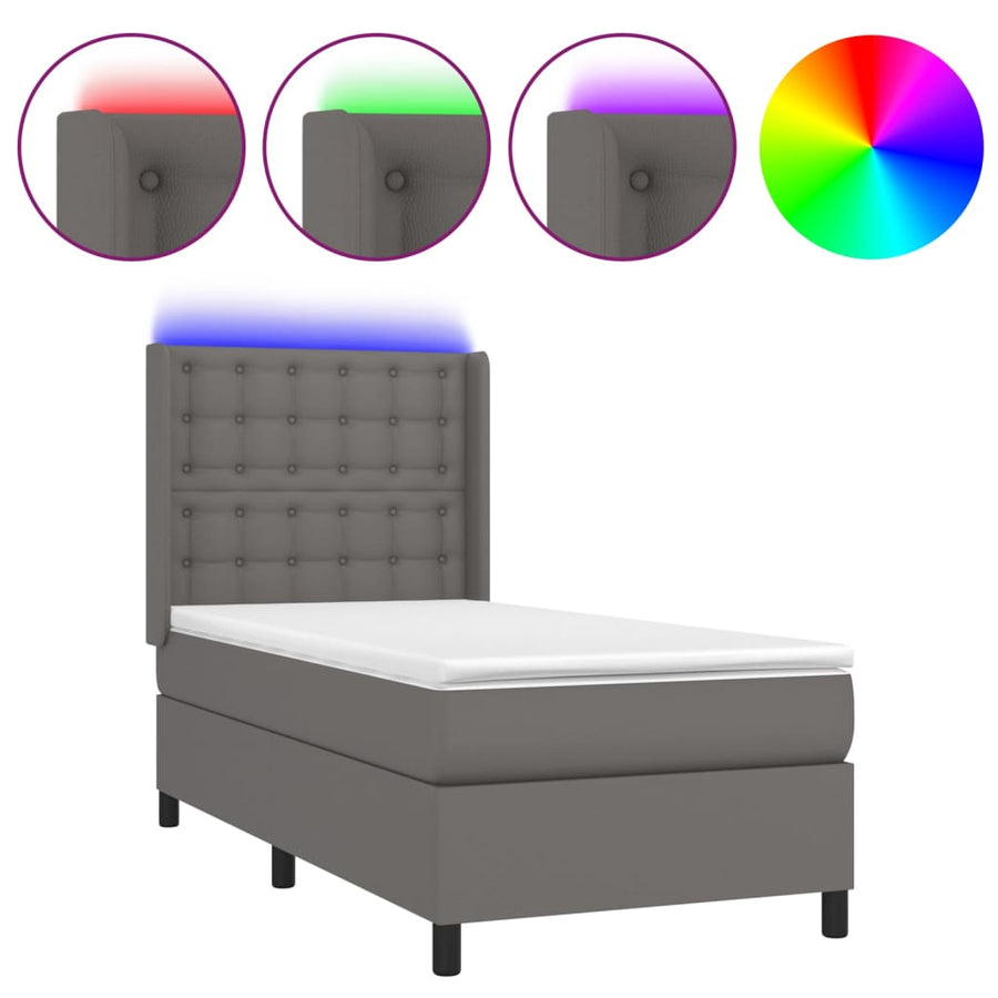 Boxspring Met Matras En Led Kunstleer Grijs 80 x 200 cm Knopen