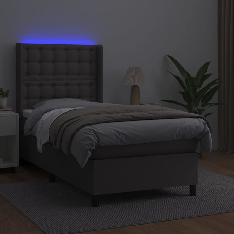 Boxspring Met Matras En Led Kunstleer Grijs 80 x 200 cm Knopen