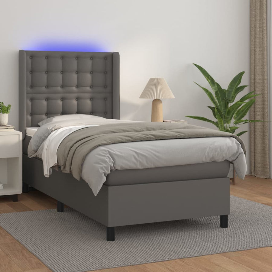 Boxspring Met Matras En Led Kunstleer Grijs 80 x 200 cm Knopen
