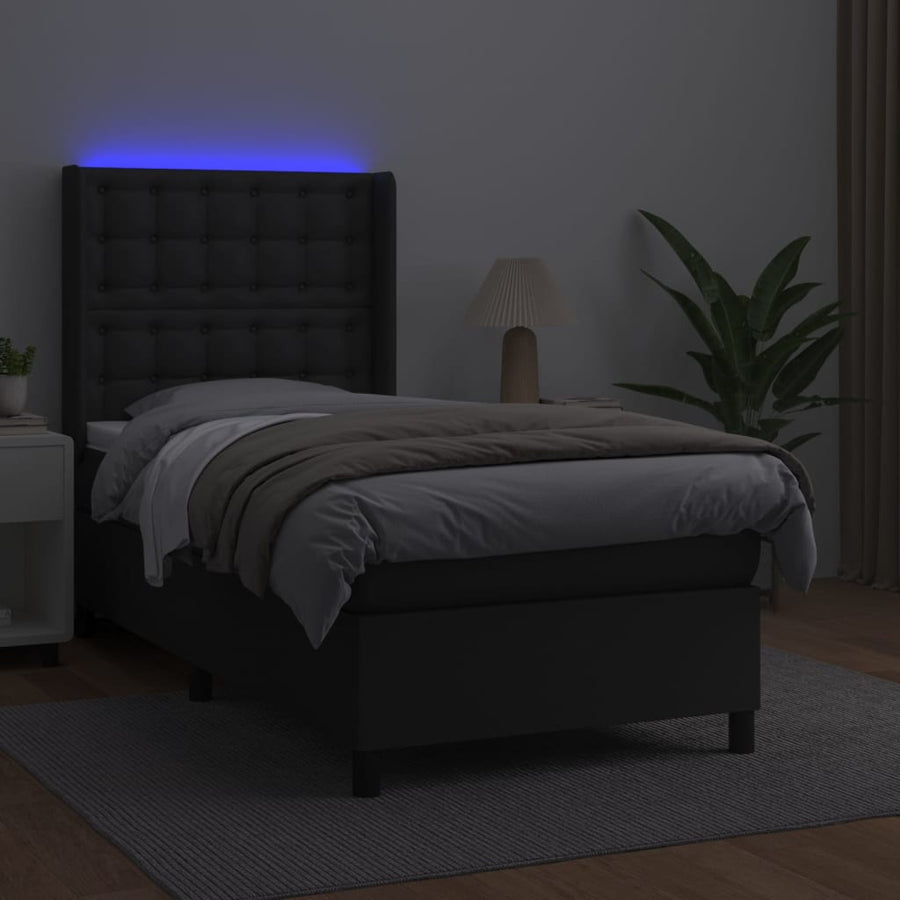 Boxspring Met Matras En Led Kunstleer Zwart 90 x 190 cm Knopen