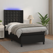 Boxspring 90x190 cm zwart kunstleer met matras en LED
