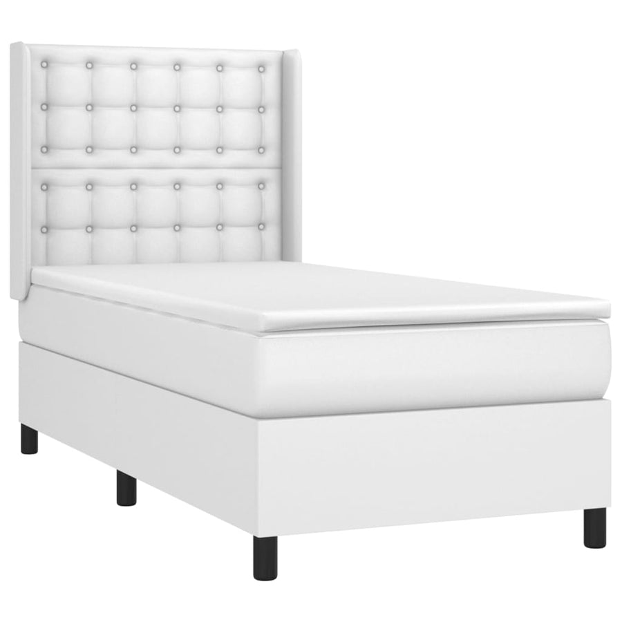 Boxspring Met Matras En Led Kunstleer Wit 90 x 190 cm Knopen
