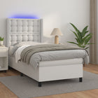 Boxspring Met Matras En Led Kunstleer Wit 90 x 190 cm Knopen