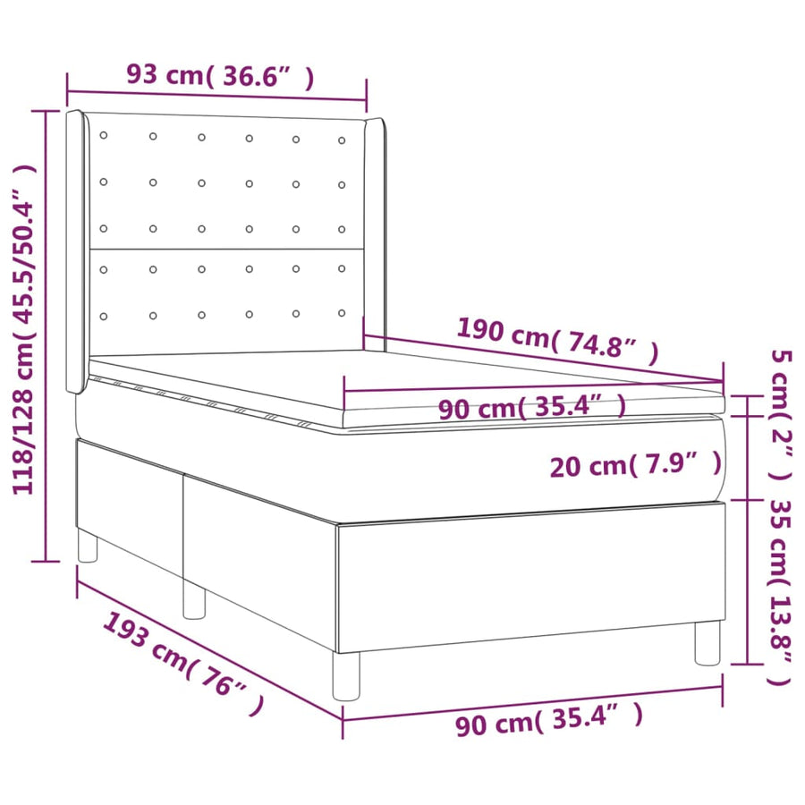 Boxspring Met Matras En Led Kunstleer Crèmekleurig 90X190 Cm 90 x 190 cm