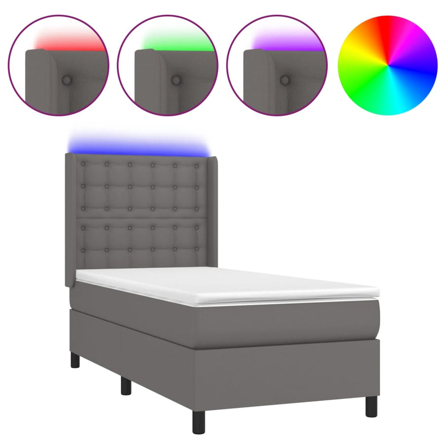 Boxspring Met Matras En Led Kunstleer Grijs 90 x 190 cm Knopen