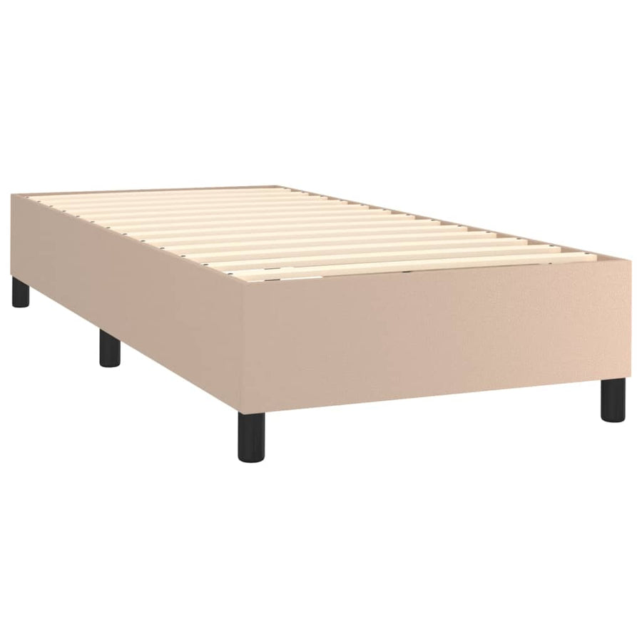 Boxspring Met Matras En Led Kunstleer Cappuccinokleur 90X190 Cm 90 x 190 cm Knopen