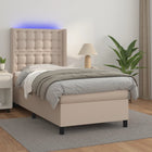 Boxspring Met Matras En Led Kunstleer Cappuccinokleur 90X190 Cm 90 x 190 cm Knopen