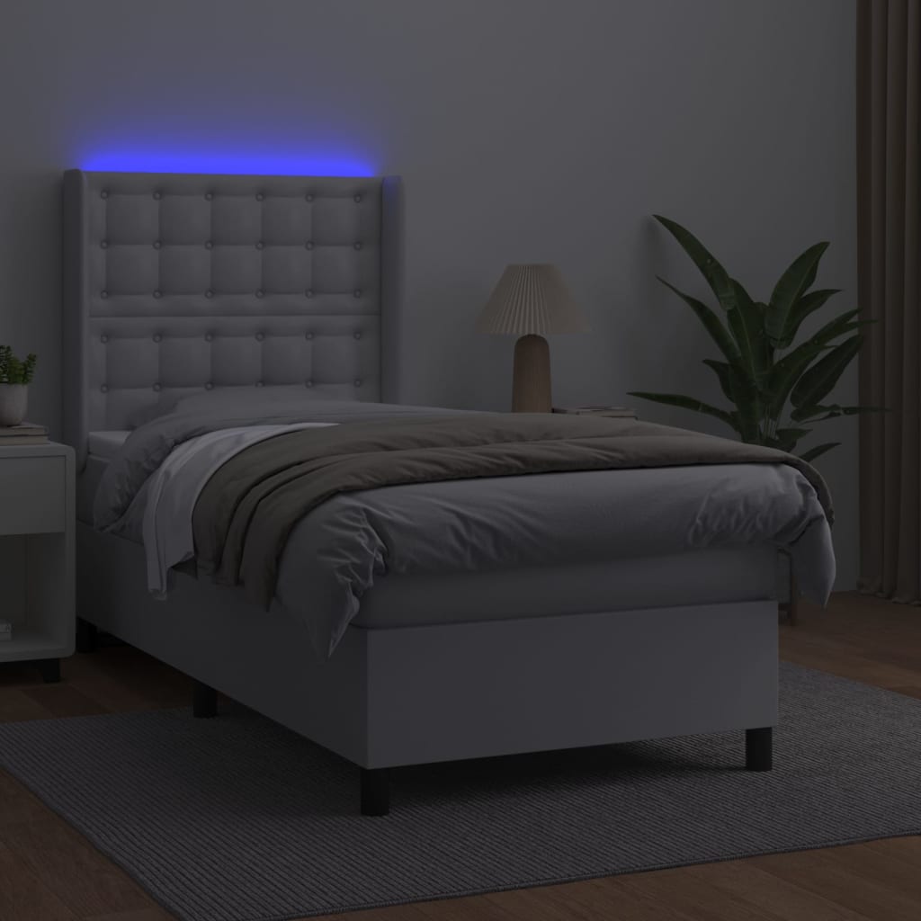 Boxspring Met Matras En Led Kunstleer Wit 90 x 200 cm Knopen