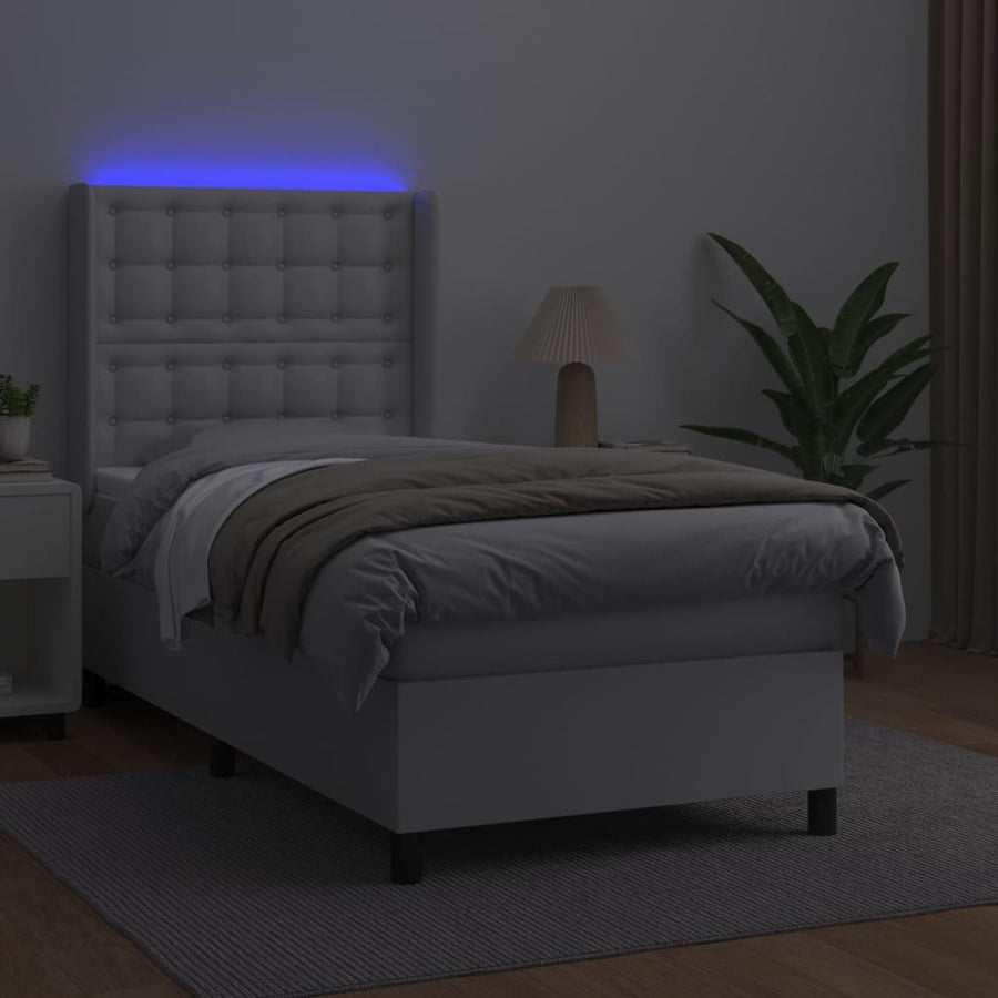 Boxspring Met Matras En Led Kunstleer Wit 90 x 200 cm Knopen