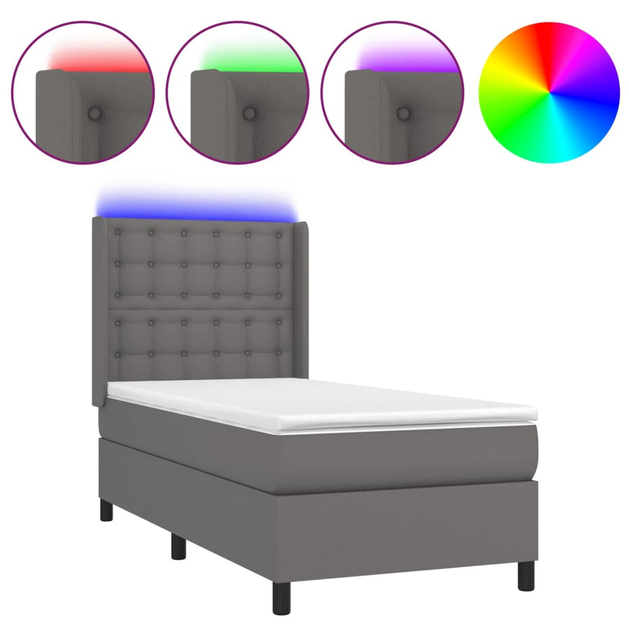 Boxspring Met Matras En Led Kunstleer Grijs 90 x 200 cm Knopen