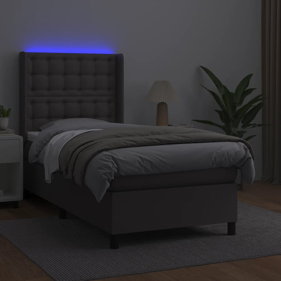 Boxspring Met Matras En Led Kunstleer Grijs 90 x 200 cm Knopen
