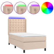 Boxspring Met Matras En Led Kunstleer Cappuccinokleur 90X200 Cm 90 x 200 cm Knopen