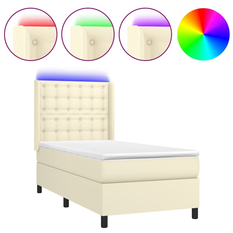Boxspring Met Matras En Led Kunstleer Kleurig 100 x 200 cm Crème