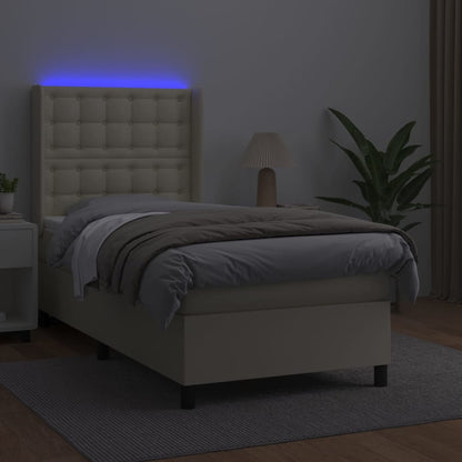 Boxspring Met Matras En Led Kunstleer Kleurig 100 x 200 cm Crème
