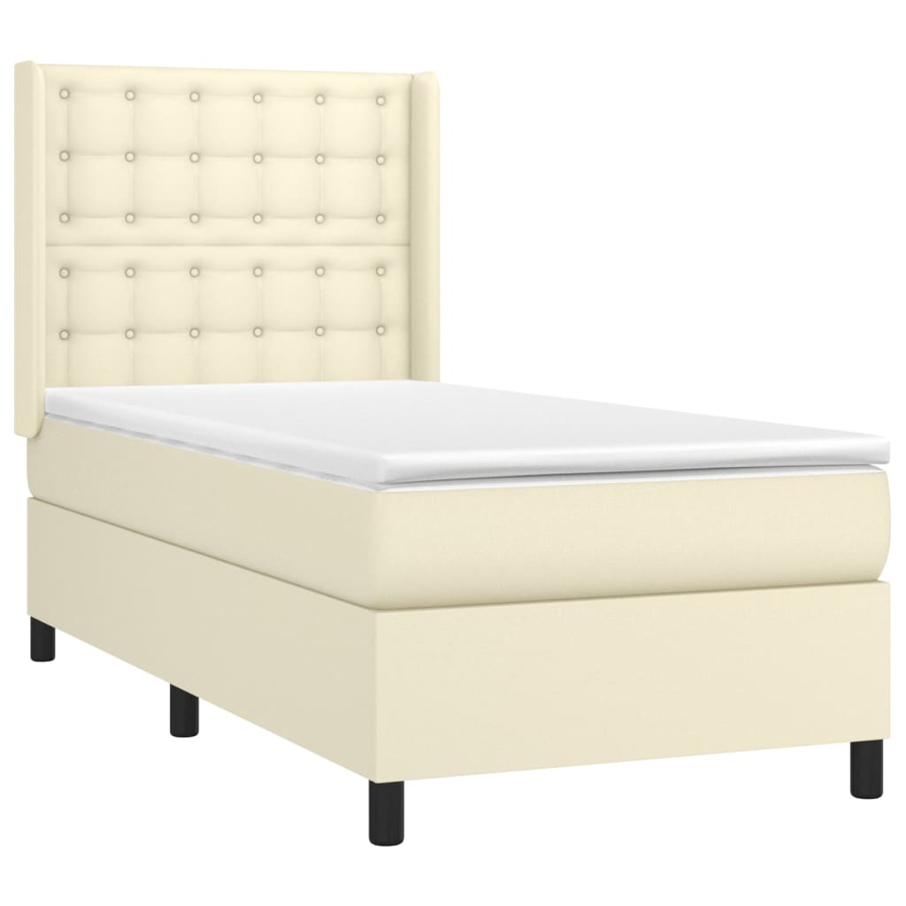 Boxspring Met Matras En Led Kunstleer Kleurig 100 x 200 cm Crème