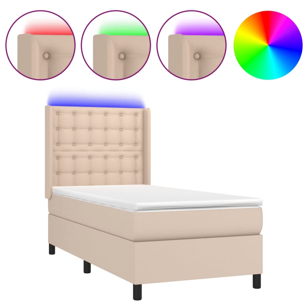 Boxspring Met Matras En Led Kunstleer Kleur 100X200Cm Cappuccino 100 x 200 cm Knopen