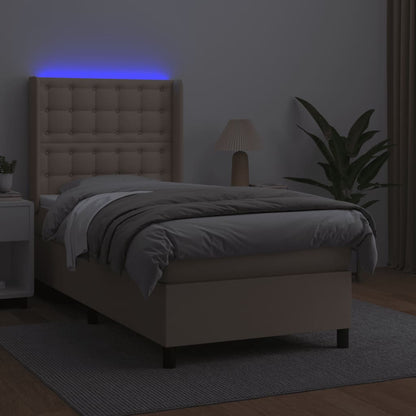 Boxspring Met Matras En Led Kunstleer Kleur 100X200Cm Cappuccino 100 x 200 cm Knopen