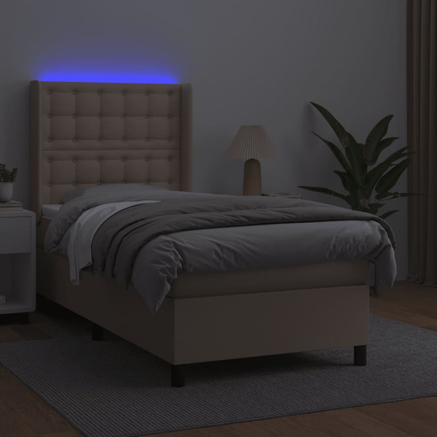 Boxspring Met Matras En Led Kunstleer Kleur 100X200Cm Cappuccino 100 x 200 cm Knopen