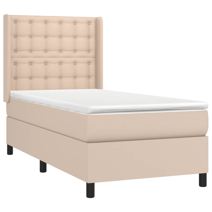 Boxspring Met Matras En Led Kunstleer Kleur 100X200Cm Cappuccino 100 x 200 cm Knopen
