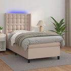 Boxspring Met Matras En Led Kunstleer Kleur 100X200Cm Cappuccino 100 x 200 cm Knopen