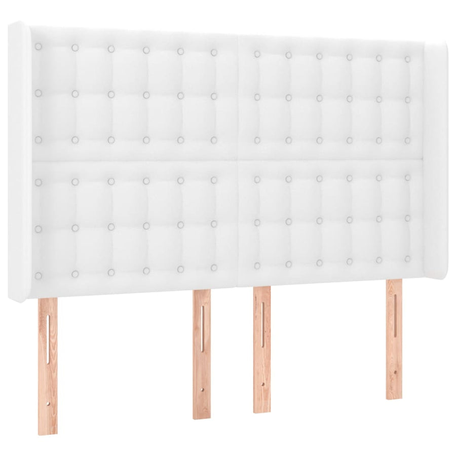 Boxspring Met Matras En Led Kunstleer Zwart Wit 140 x 190 cm Knopen