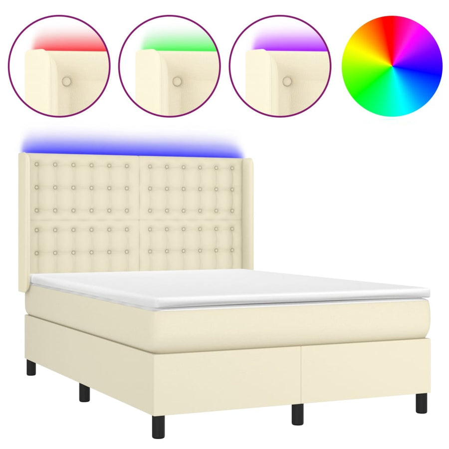 Boxspring met matras en LED kunstleer crèmekleurig 140x190 cm