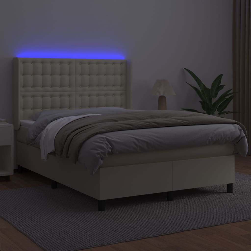 Boxspring met matras en LED kunstleer crèmekleurig 140x190 cm