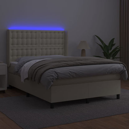 Boxspring met matras en LED kunstleer crèmekleurig 140x190 cm