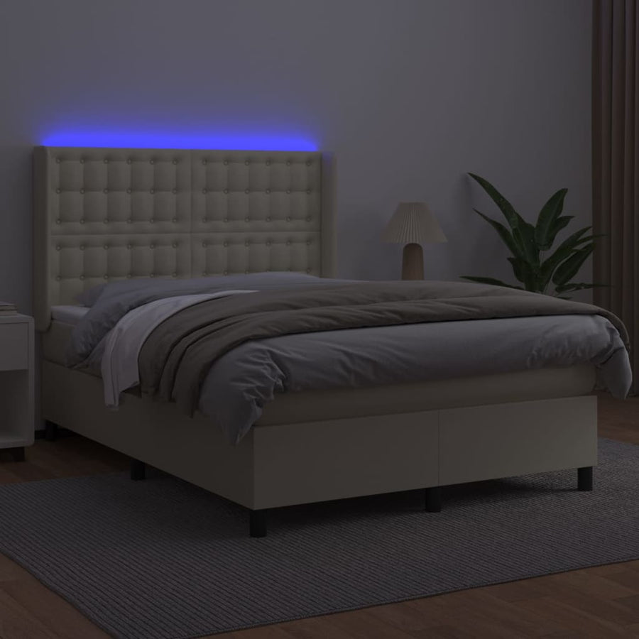 Boxspring met matras en LED kunstleer crèmekleurig 140x190 cm