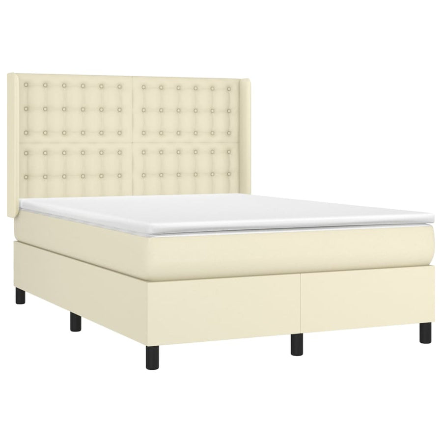 Boxspring met matras en LED kunstleer crèmekleurig 140x190 cm
