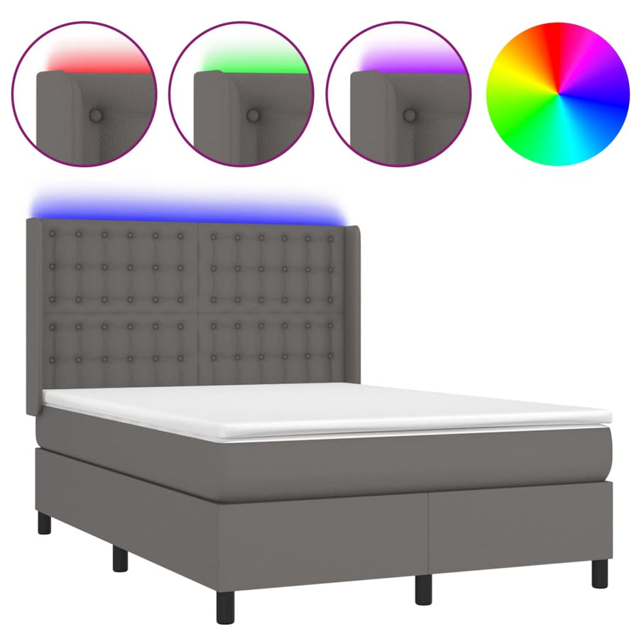 Boxspring Met Matras En Led Kunstleer Grijs 140 x 190 cm Knopen