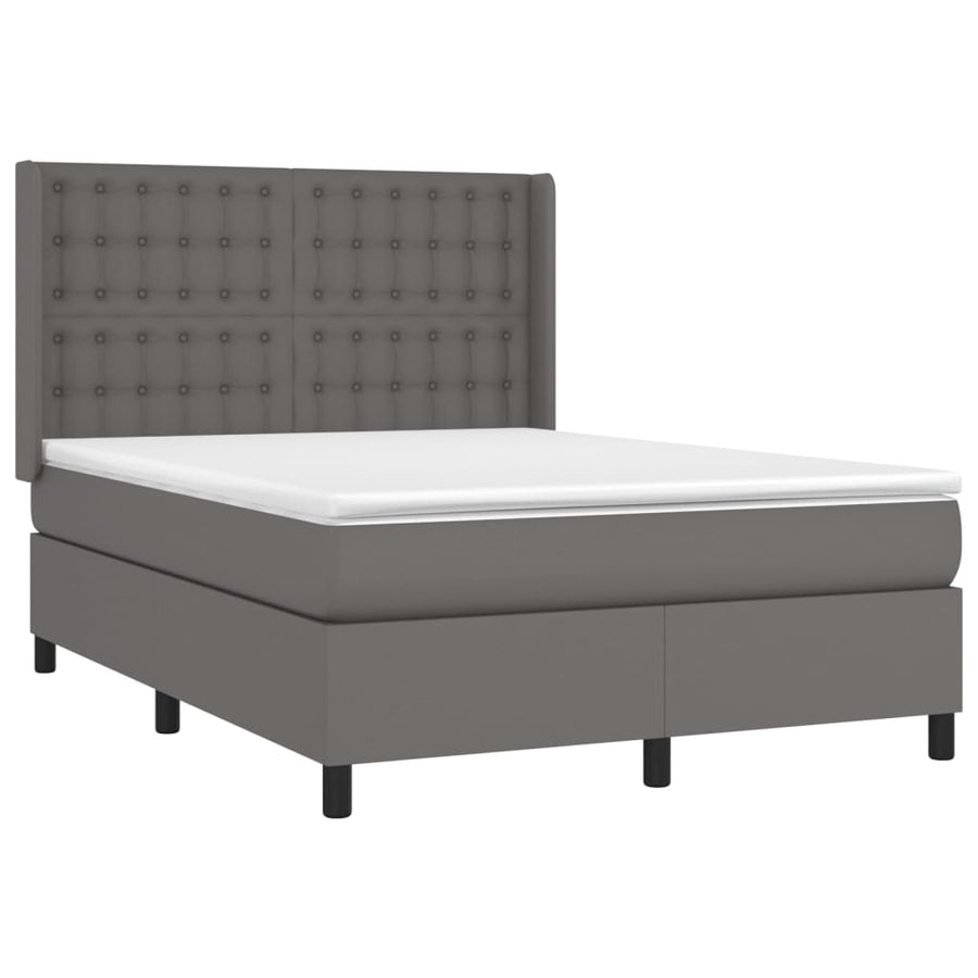 Boxspring Met Matras En Led Kunstleer Grijs 140 x 190 cm Knopen