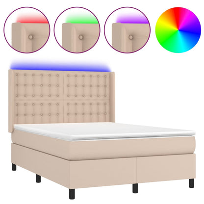 Boxspring Met Matras En Led Kunstleer Kleur 140X190Cm Cappuccino 140 x 190 cm Knopen