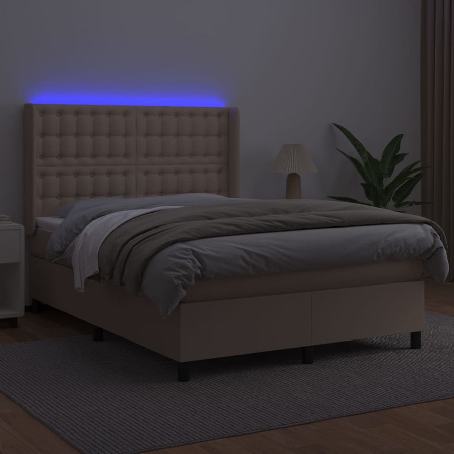 Boxspring Met Matras En Led Kunstleer Kleur 140X190Cm Cappuccino 140 x 190 cm Knopen