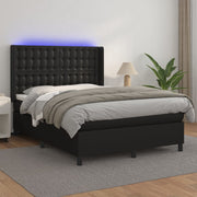 Boxspring 140x200 cm zwart kunstleer met matras en LED