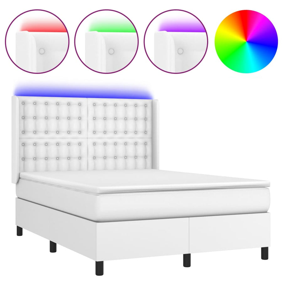 Boxspring Met Matras En Led Kunstleer Wit 140 x 200 cm Knopen