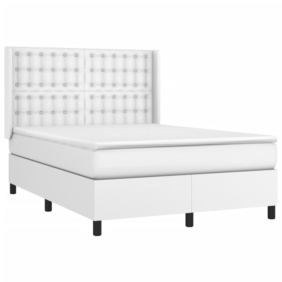 Boxspring Met Matras En Led Kunstleer Wit 140 x 200 cm Knopen