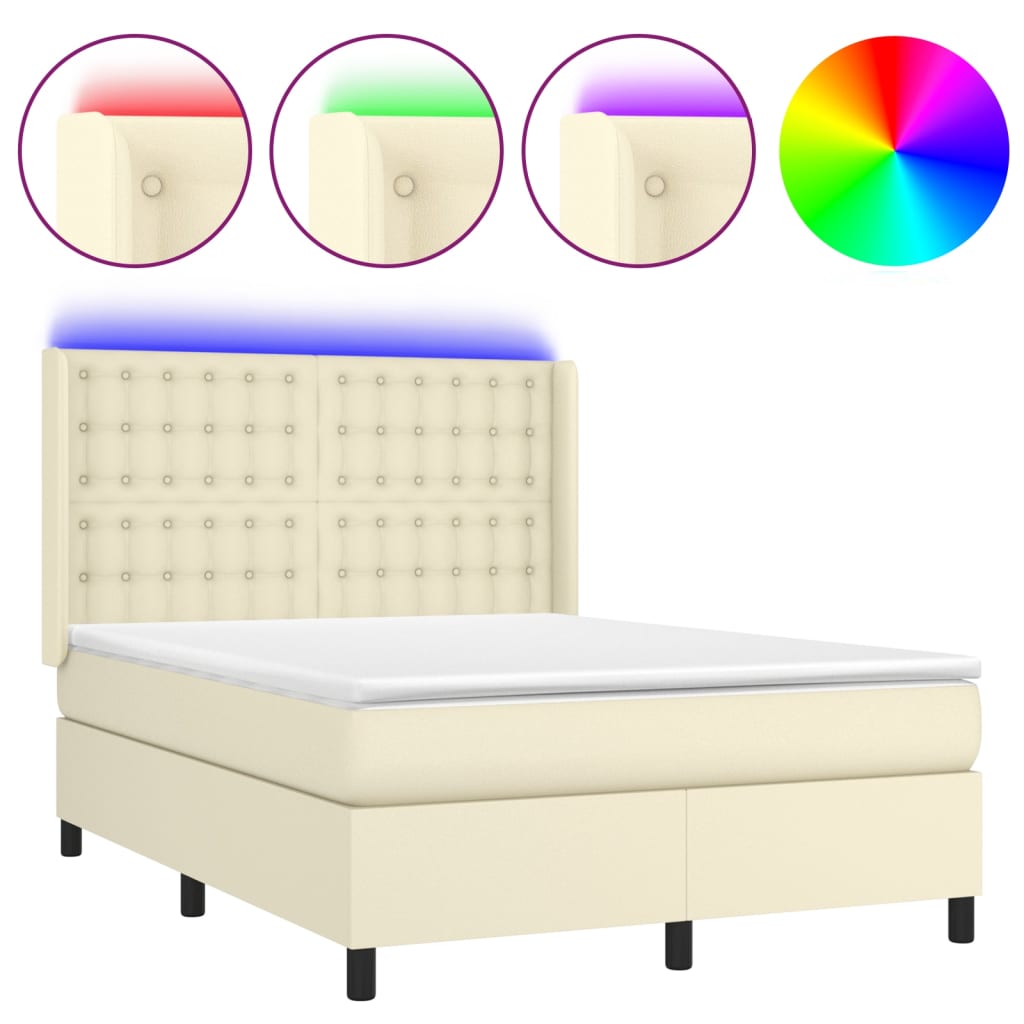 Boxspring Met Matras En Led Kunstleer Kleurig 140 x 200 cm