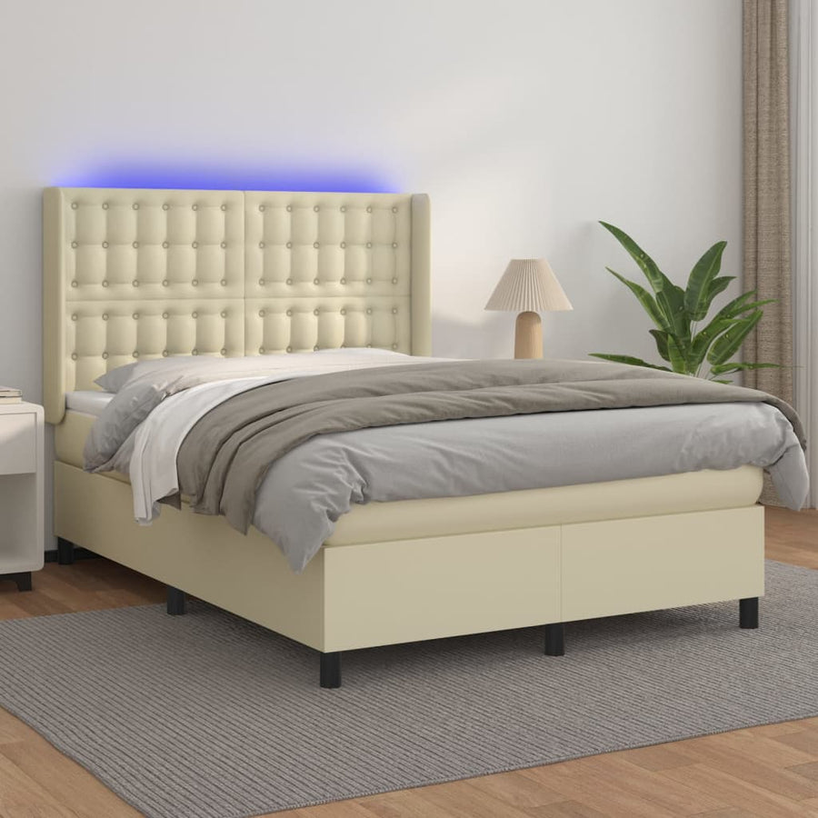 Boxspring Met Matras En Led Kunstleer Kleurig 140 x 200 cm