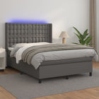 Box spring bed with mattress and LED faux leather grey 140x200 cm